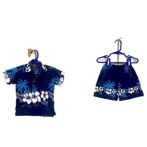 Ali’s Fashion Hawaii Blue Tropical Graphic Print Hawaiian Shirt Matching Set